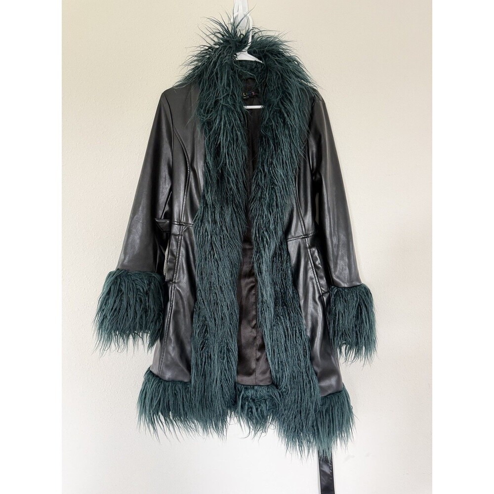 Dolls Kill Y2K Penny Lane Afghan Faux Leather Fur Trim Jacket Small Grunge Mob - Picture 3 of 11
